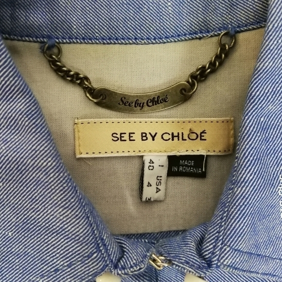 Vintage See By Chloe Sailor Chambray Denim Pleated Shirt Dress - Picture 6 of 9